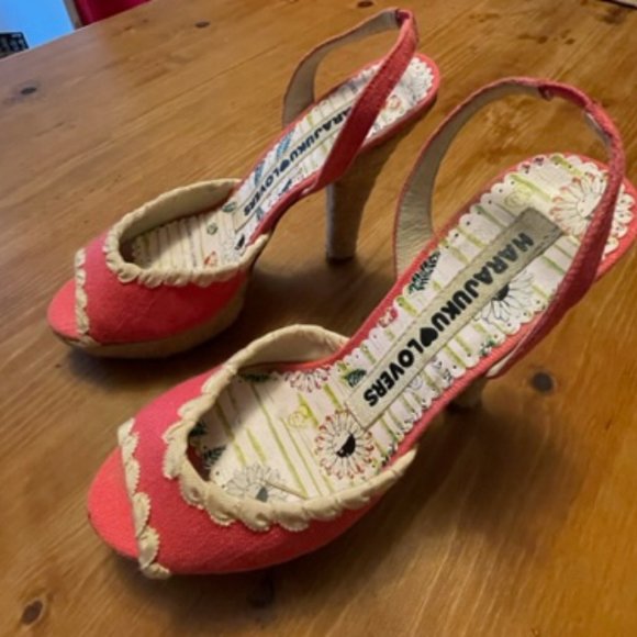 Harajuku Lovers Liberty Pink Jute Heel Sandals Size 9 - Picture 2 of 6